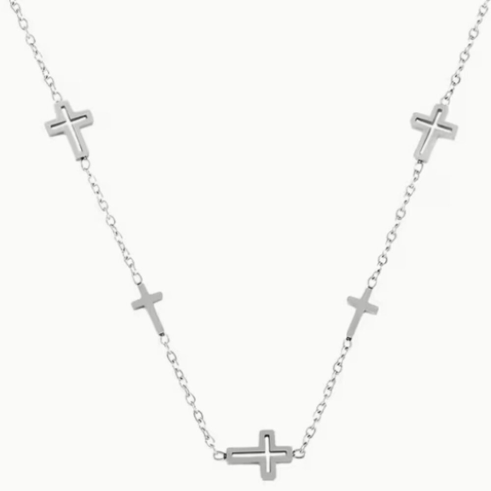 Cross Necklace 19" Stainless Steel Cross Featuring Minimalist Hollow Design NWT
